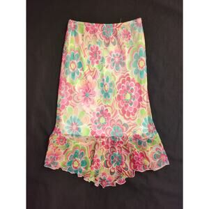 Vintage Y2K 90s Lizzie McGuire Style Flowers Floral Slip Skirt Ruffle Triang Hem